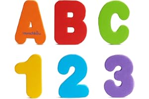 Munchkin Learn™ Bath Letters & Numbers, Bright learning stickers, great learning tool, sticks easily, reusable, infant/baby/toddler/kids, 18 Months and above, 36 pieces.