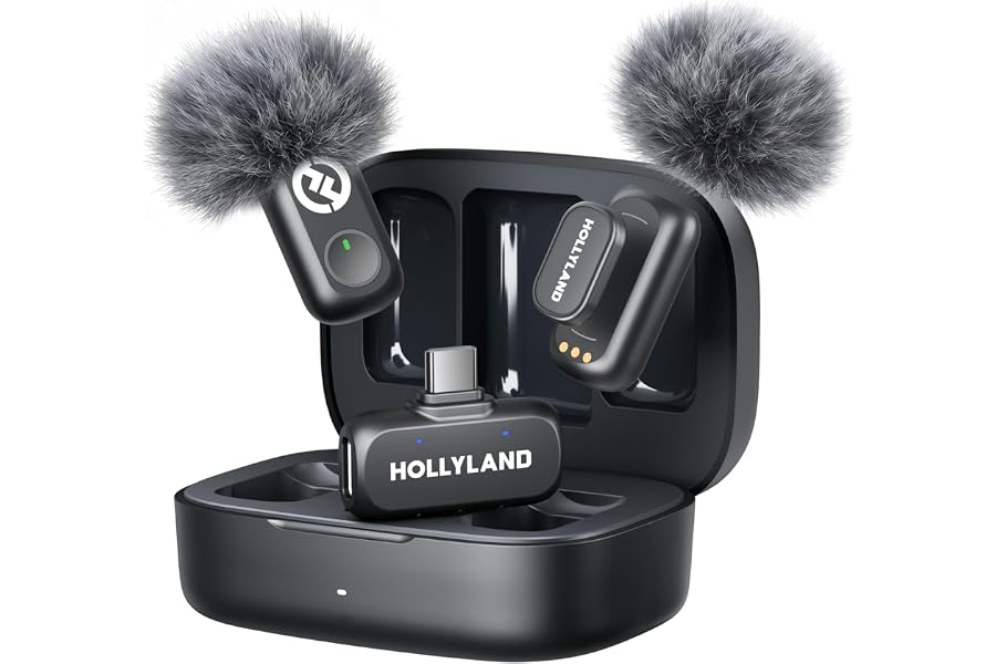 Hollyland Lark A1 Duo Wireless Lavalier Mikrofon für iPhone 15/16/17 & Android,Kabellos Mini Microphone mit EQ&Hall, 6-stufiger Gain-Regelung für die YouTube Podcast Video und Vlog-Erstellung.