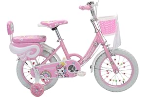 GENERIC Unicorn Bow Girls Bike Pink Purple, 12/14/16/18/20 Inch, Kids Bike, Children's Bicycle, Child Road Adjustable 2-12 Years Old, Training Wheel, Stabilisers, Basket, Tool Kit