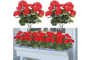 Laelfe Geranios Artificiales Exterior, Flores Artificiales Decoracion Geranios para Exterior Interior Hogar Balcón Jardin Patio Maceta Colgante Decoración de Mesa (Rojo, 2 Pcs)