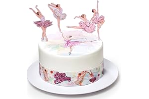 Kardasis Decoración de Pastel de Ballerina | Papel comestible para decorar | Divertidas decoraciones para cumpleaños con temática de la Ballerina | 20cm + 3 cintas 28x5cm + 4 figuras