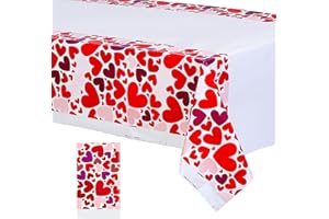 YAAVAAW 108*180cm Valentine's Day Disposable TableCloths Party,Valentine's Day Table cloth Pink and Red Heart Rectangle Plastic Waterproof Table Cover for Valentine's Day Birthday Wedding Party Table Decor