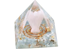 ‎AMOGEELI Amogeeli Aquamarin Stein Pyramide Kristall mit Rosenquarz Schutzengel, Spirituelle Heilung Engel Figur Positive Energie Reiki Pyramide Edelstein Meditation Schutz Kristall Dekoration