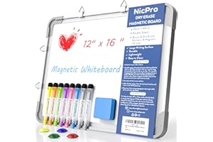 Nicpro A3 Klein Magnetisches Whiteboard, 30 x 40 CM Trocken Abwischbar Aufhängen White Board Aluminiumrahmen, 8 Whiteboard Stifte, 4 Magnete and 1 Whiteboard Schwam für Schüler, Klassenzimmer