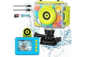 Ushining Kinderkamera wasserdichte Kamera für Kinder, HD 1080P Digitalkamera Videokamera Selfie Unterwasser Kamera Kinder mit 2,0 Zoll Bildschirm, Geschenk für 3-12 Jahre Mädchen Jungen, Blau