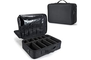 JOLIGRACE Makeup Bag Extra Large Travel Makeup Bag with Compartment Cosmetic Bags Makeup Organiser Bag Vanity Case Makeup case and Shoulder Strap, Black