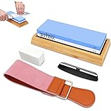 Dfito Whetstone Sharpening Kit, 2 in 1 Whetstone for Sharpening Knives 1000/6000 Grit with Silicone Strip, Angle Guide, Non-S
