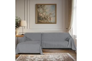 BellaHills Protector de Sofá en L 3 Plazas 180x279cm Pack 2 Piezas Gris Carbón - Funda Impermeable Reversible Antiarañazos, Tela Chenilla Suave para Mascotas (Incluye Chaise Longue)
