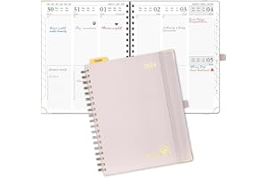 POPRUN Agenda 2024 Semainier 25,5 x 21,5 cm, Planner Vertical 12 Mois De jan 2024 à déc 2024 avec Couverture Rigide Spirale, Poche intérieur, Papier Certifié FSC®100 g/m²- Rose Claire