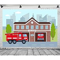 FHZON Fire Station Party Backdrop Fire Truck Cake Table...