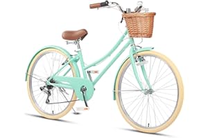Glerc Missy 20 24 26 Inch Girl Cruiser Hybrid 6-Speed City Bicycle for Youth Girls Over 8 Years Old with Wicker Basket & Kickatand, Multiple Colors