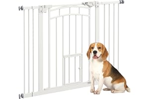 PawHut Cancellino per Cani taglia Piccola e Media Estensibile con Chiusura Automatica, Cancelletto di Sicurezza in Acciaio e PA, 74-100x76 cm, Bianco
