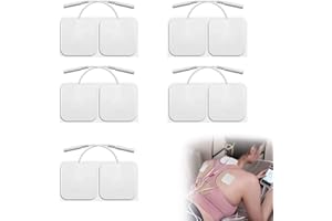 AOMIGT Electrodes EMS, 10 Electrodes mixtes 5×5 cm axion, Électrodes d'électrostimulation TENS EMS, Electrodes rectangulaires, Electrostimulateurs TENS EMS avec connexion filaire de 2 mm, Patchs adhésif
