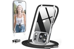 GOODVISH Handykette für iPhone 17 Pro Hülle mit Band, Kameraschutz und Bildschirmschutz, Necklace Handyhülle mit Schnur Schutzhülle für zum Umhängen Transparent Case mit Kordel 6.3", Schwarz