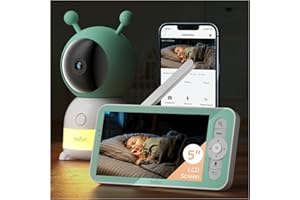 Boifun 2K Wifi Video Baby Monitor, App & 5'' Screen Control, Night Light, Motion&Cry Detection, PTZ, Auto Tracking, 3000mAh Battery,Humidity & Temperature Sensor, Baby Monitor with Camera Night Vision