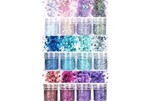 Laza 12 Colors Glitter Nail Art Acrylic Nails Powder Mixed Sequins Iridescent Flakes Ultra-Thin Paillette Sparkles Tips Chunky Box 120g for Face Eyes Body Hair Crafts Tumblers - Mermaid Princess