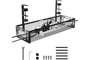 Mecmbj Porta Cavi Scrivania, Cable Management Sotto La Scrivania, Senza Trapano, Vassoio per La Gestione dei Cavi In Rete Cava per Nascondi Cable e Ordinati, per Ufficio e Casa(Nero 1,40 * 13 * 7cm)