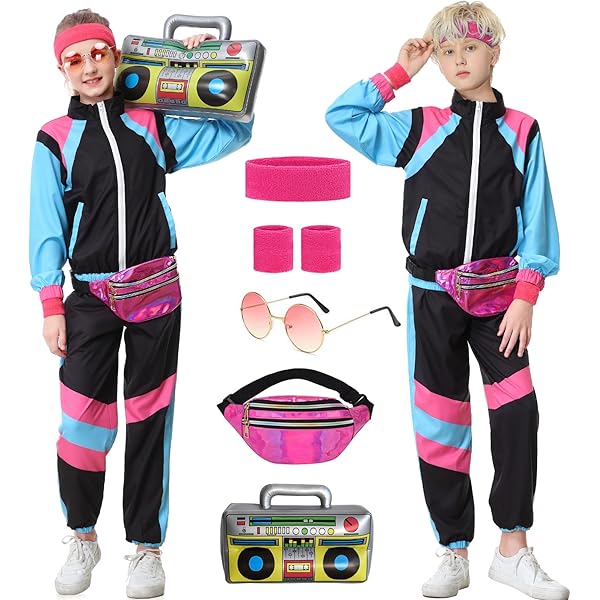 HarnyLoom Jaren 80-90-kostuum voor heren en dames, retro verkleding disco volwassenen outfit schelppak rave-trainingspak jas bril hoed carnaval Halloween feest cosplay (zwart-90s, 2XL HarnyLoom Jaren 80-90-kostuum voor heren en dames, retro verkleding disco volwassenen outfit schelppak rave-trainingspak jas bril hoed carnaval Halloween feest cosplay (zwart-90s, 2XL