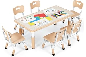 MAMIZO Table pour Enfant avec 6 Chaises, Ensemble de Table pour Enfants réglable en Hauteur, Meubles en Plastique, Table de Peinture pour Garçons et Filles à partir de 2 Ans, Jaune