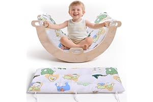 Lischwert Cojín infantil de 113 × 41 cm, suave acolchado de algodón PP, doble cara y lavable a máquina, alfombra de juego, cojín de arco de escalada y cojín de asiento (blanco – estampado de