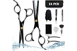 Kardition Haarschneideschere Set - Haarschere Friseurschere [Gerade Schere] [Effilierschere] [Edelstahl] Schere Haare Schneiden [Black]