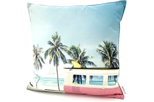 ‎HEIMTEXLAND heimtexland ® Outdoorkissen Bedruckt 45x45 Garten Lounge Dekokissen Outdoor Lotus Effekt Typ742 Beach Bulli