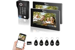 ‎ANJIELO SMART Video-Türsprechanlage, 2 Einheiten, 7-Zoll-Touch-Monitor mit kabelgebundenem 1080P-Türklingelsystem, unterstützt Fingerabdruck, RFID-Karte, Passwort-Bewegungserkennung, Schwarz