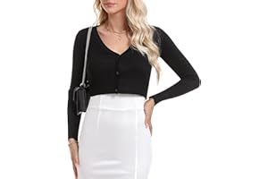 Irevial Cardigan Mujer Corto, Chaqueta Punto Frontal Abierto, Jersey de Punto Elástico, Chaqueta de Punto Mujer Ligero con Cuello de Pico para Primavera Otoño, Básico y Elegante