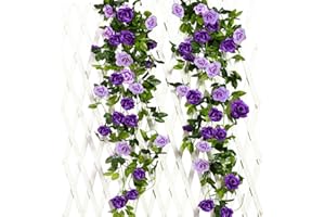 JUSTOYOU 2 pacchi 7.8FT 13 teste doppio colore artificiale finto ghirlanda di rose viti appese fiori di seta per la decorazione della parete di nozze all'aperto Bedroom (viola)