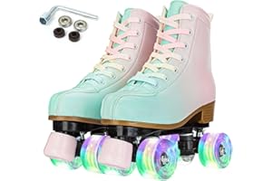 XUDREZ Roller Skates for Girl Women Light Up High Top Double Row Adjustable PU Skates Shoes for Kid Beginner Indoor Outdoor