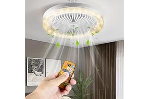 CARSEATTY LED Ceiling Light with Fan, Adjustable Angle,30W Dimmable Ceiling fan with Lamp, with Remote Control,Timing and 3 Speeds, E27 Lamp Holder,3000K-6500K for Small Spaces Bedroom Home Office (Unscented)