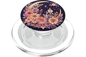 MIXED FLOWER BOUQUET FLORAL PATTERN PopSockets Lune bohème et fleurs sauvages PopGrip pour MagSafe, Grip de téléphone portable compatible avec les appareils Apple MagSafe, Violet