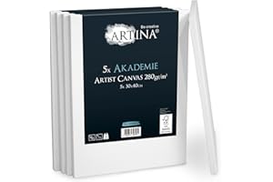 Artina FSC Canvas Set 5pcs Akademie 30x40 cm – 100% Cotton Canvas Stretcher Frame 280 g/m² - Blank Canvases for Art for Acrylic, Watercolour & Oil Painting