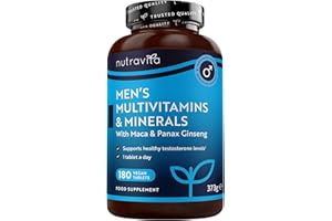 ‎NUTRAVITA Nutravita Multivitamine & Mineralien für Männer - 25 Essentielle Aktive Vitamine & Mineralien mit Maca-Wurzel & Panax Ginseng - 180 Vegane Multivitamin Tabletten - Multivitamin Tabletten Hochdosiert