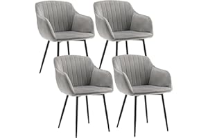 Goeurvant Sillas Comedor Pack 4 con Reposabrazos Silla Comedor Terciopelo Sillas de Cocina Patas de Metal para Cocina, Salon, Gris Claro
