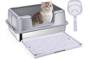 Lettiera gatto Acciaio Inox Banaone XL Toilette per gatti Paletta Metallica, 20L, Aperta Antiaderente, Antiodore