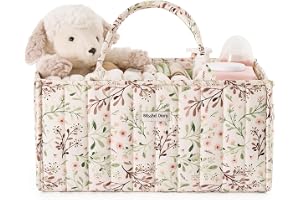 Lycksalig dagbok blöja Caddy elfenbensfärgad tusensköna | Bärbar förvaringskorg med avtagbara avdelare, present till baby shower, nödvändigheter för nyfödda pojkar och flickor