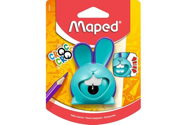 Maped Croc Croc Taille-crayon avec boîte de collecte des copeaux - Turquoise / Violet, Vert / Turquoise, Rose / Vert - Pour crayons fins