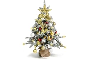 BEINHOME Sztuczna choinka, mała, 60 cm, mini choinka z 40 diodami LED w kolorze ciepłej bieli, bombki bożonarodzeniowe, czubek gwiazdy, dekoracja bożonarodzeniowa, do wnętrz, biura, na Boże Narodzenie, adwent