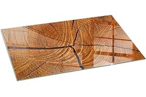 WALLFLUENT Kamin Bodenplatte Glas 140x70 cm Bodenbelag Nachhaltig Spritzwasserschutz Schutz vor Glut Wohnzimmer Sicherungsblech Rechteckig Herdboden Polierte Kanten - Holzmaserung im Querschnitt