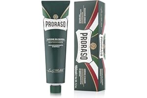 ‎PRORASO Proraso Shaving Cream Tube, 150 ml, erfrischende, belebende und cremige Rasierseife für Herren, mit Eukalyptusöl und Menthol, Made in Italy, Grün
