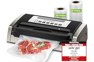 ‎BONSENKITCHEN Bonsenkitchen Vakuumiergerät, Vakuumierer-15L/Min Hochleistung, Testsieger Sehr Gut, Nachhaltigkeitszertifizierung, Design mit Griffverriegelung und Integrierter Schneider, inkl.2 Rollen Vakuumrollen