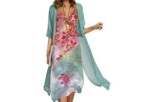 ZEIAYUAS Maxi Dress with Sheer Cardigan 2 Piece Set Women Wedding Guest Outfits Elegant Floral Print Sleeveless Chiffon Long Tank Dresses Casual Summer Beach Holiday Party Dress