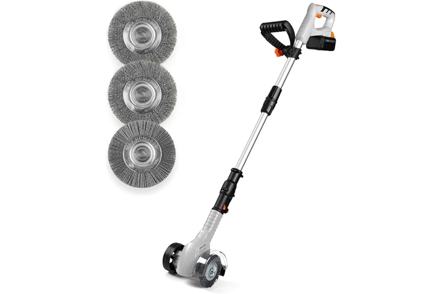 VonHaus Weed Remover Cordless – Telescopic/Height Adjustable Grout, Driveway, Patio, Stone, Wood, Paving Electric Cleaner/Sweeper Machine – 20V Battery, Charger, 3 Interchangeable Brushes