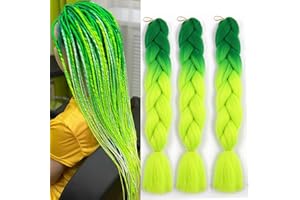 WoWCFyyds 24'' Jumbo Braiding Hair Extensions Ombre Jumbo Braids Extensions Hair 3Packs Kanekalon Hair Afro Box Braids Coloured Hair Extensions for Braiding（Green-Light Green）