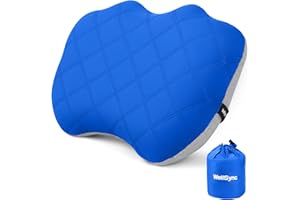 WellSync Camping Pillow with Removable Cover, Ultralight Inflatable Pillow, Ergonomic Blow Up,Small Travel for Camping,Backpacking, Hiking, Beach, Fishing