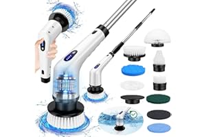 HSHA Electric Spin Scrubber, Cordless Cleaning Brush with 9 Replaceable Brush Heads，Dual Speed Power Scrubber with Adjustable Extension Handle for Bathroom, Floor, Kitchen, Car, Tile, Wall, Tub
