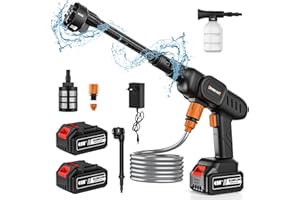 XOEMINOR Nettoyeur Haute Pression sans Fil, 60Bar Nettoyeur Haute Pression, Batterie Rechargeable 20000 mAh, Plage Pulvérisation 6-10M, Buse 6 en 1, Tuyau 5M, Convient pour Lavage de Voiture, Cour, Jardin