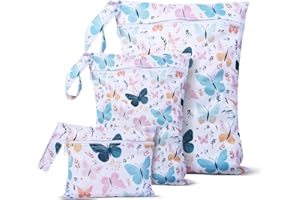 Iridsmole 3 PCS Wet Bags, Travel Laundry Bags, Waterproof Dirty Clothes Bag for Swimming, Cloth Nappy Wet Bag with Zipper, Lightweight Wet Dry Bag, Dirty Laundry Bag for Beach Traveling