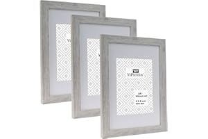 YIPINYIN A4 Smoke Grey Wood Photo Frame set of 3,with mount for 6x8 photo,A4 Picture frames 3 Pack With Perspex Front for Tabletop or Wall Display